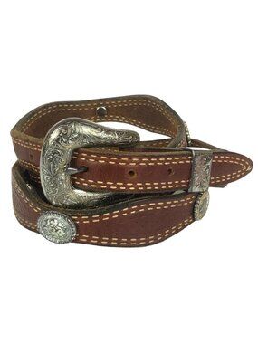 Nocona Mens Western Belt Size 40 Brown Leather Silvertone Conchos - FLAWED